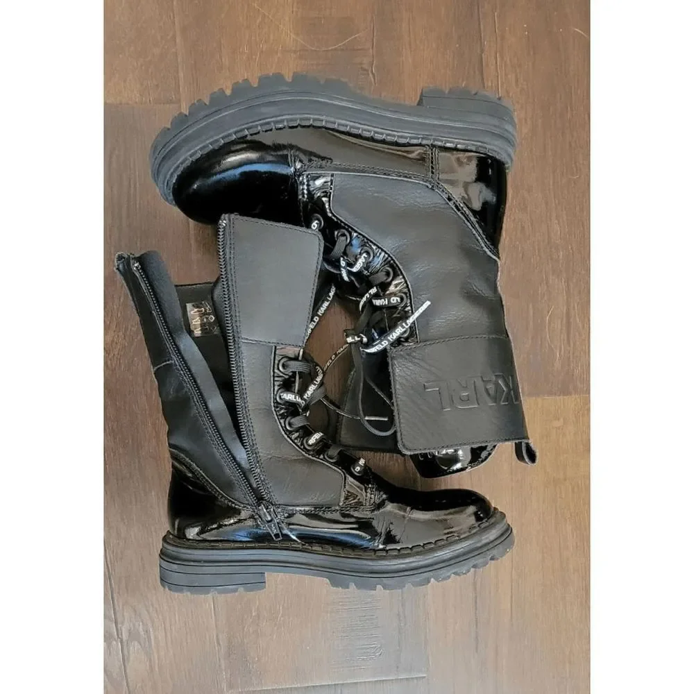 Karl Lagerfeld kids lace-up leather boot US size 2/CM21/UK1/EUR33